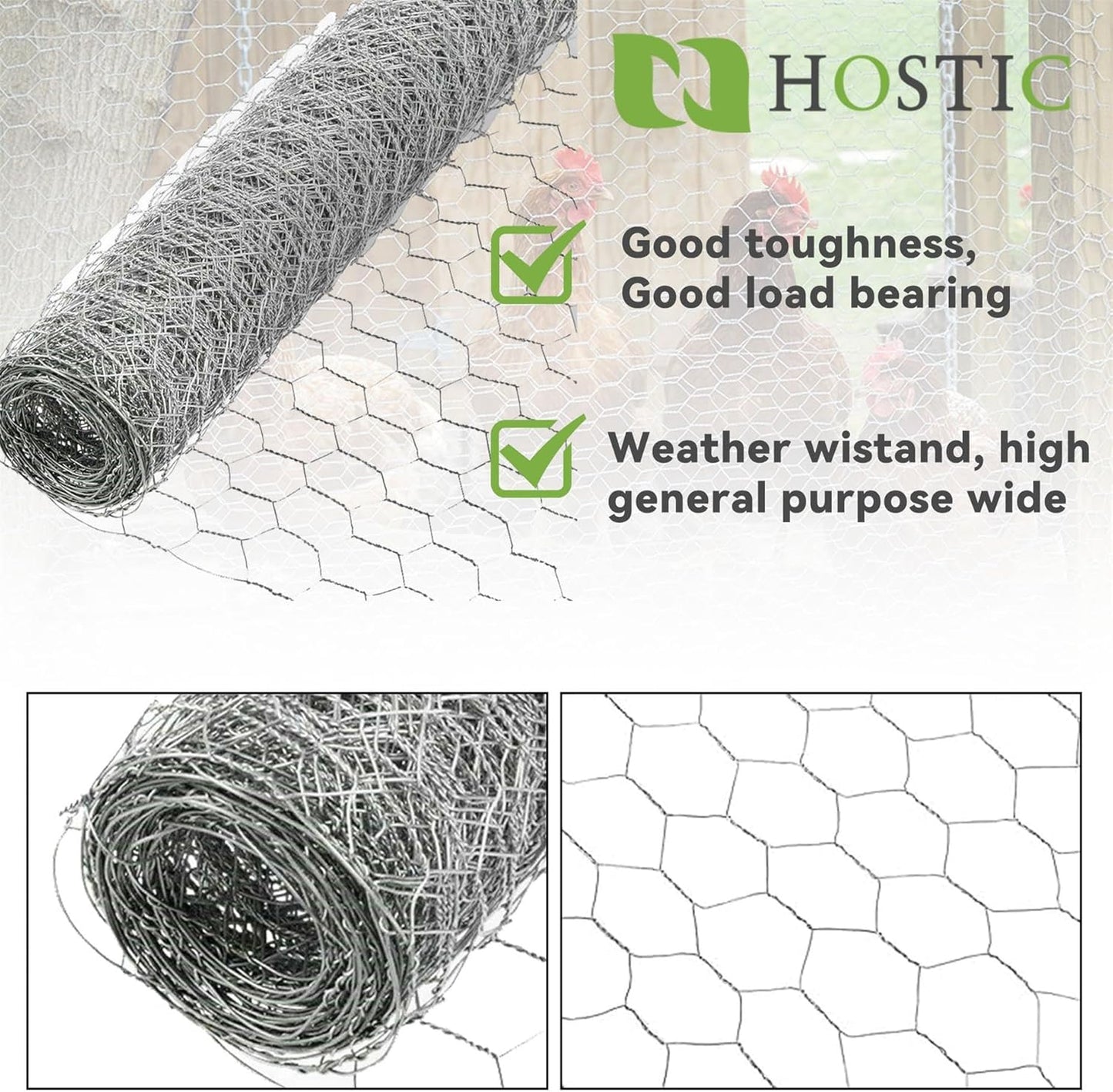 HOSTIC 4FTx150FT Chicken Wire Netting 2IN Mesh Galvanized Wire Hexagonal Fencing for Poultry Garden Fence Barrier