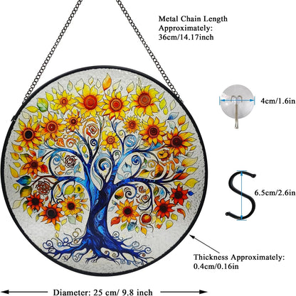 Tree of Life Stained Glass Window Hanging, Sunflower Tree Sun Catchers Indoor Window, 9.8'' Suncatchers for Windows Hanging Christmas, Birthday Gifts for Women, Men