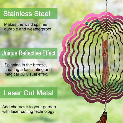 Metal Cat Wind Spinner,Metal Wind Spinners for Outdoor,3D Double Sided Hanging Decor for Indoor,Outdoor,Unique Gifts for Women