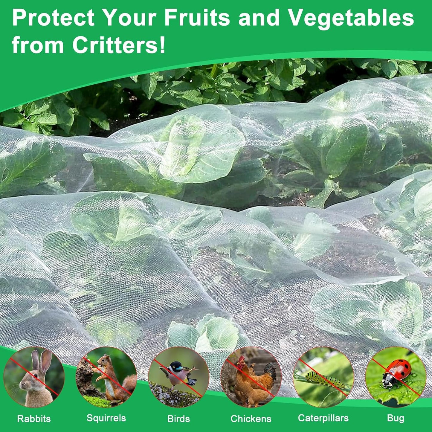 Garden Netting Pest Barrier, 10 X 50FT Insect Netting for Garden Raised Beds, Garden Bug Netting Plant Mesh for Blueberry Bushes, Figs, Plants, Vegetables Protection