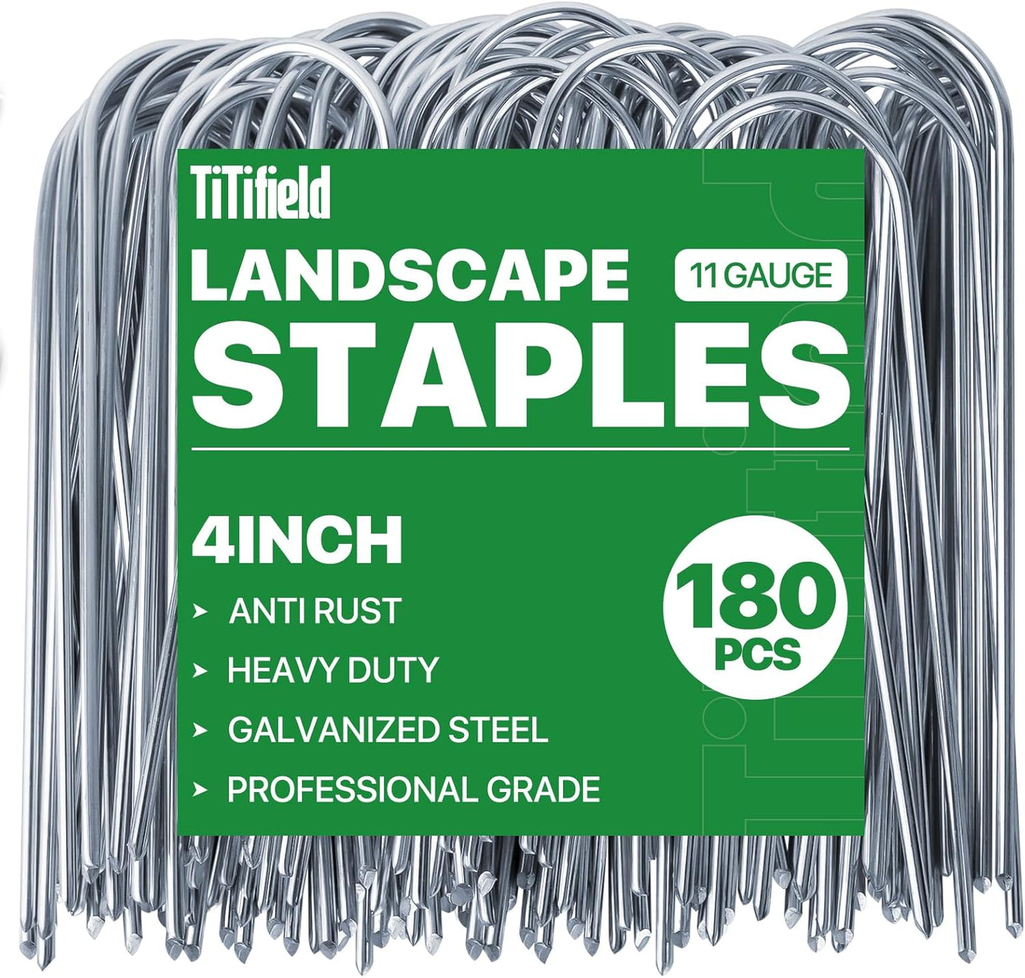 U Shape Garden Stakes 180 Packs 4 Inch 11 Gauge Irrigation Tubing Stakes, Heavy Duty Galvanized Landscape Staples for Tube, Lawns, Landscape Fabrics,Irrigation Hose and Weed Barriers