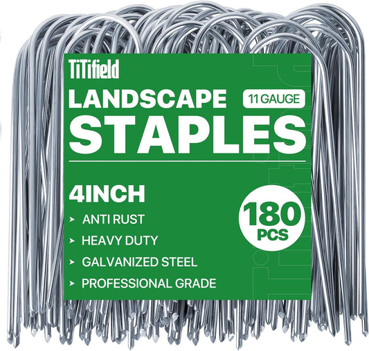 U Shape Garden Stakes 180 Packs 4 Inch 11 Gauge Irrigation Tubing Stakes, Heavy Duty Galvanized Landscape Staples for Tube, Lawns, Landscape Fabrics,Irrigation Hose and Weed Barriers