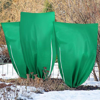10 Pieces Plant Covers Freeze Protection Winter Plant Frost Cover with Drawstring and Zipper Large Plant Protector Bag for Frost Blankets Jacket for Outdoor Plant, Green, 31.5 x 39.3 Inch