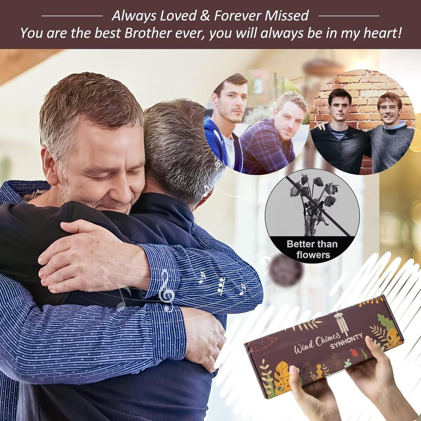 Memorial Gifts for Loss of Brother, 25''Memorial Wind Chimes, Bereavement, Condolence, Remembrance, Sympathy Gifts Windchimes in Memory of Brother