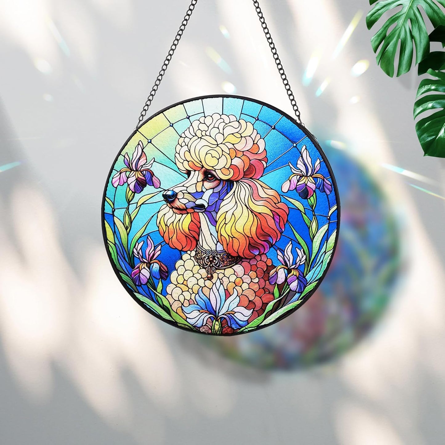 Stained Glass Dog Memorial Suncatcher,Poodle Window Hanging,Sympathy Gifts for Pet Loss,7.9 inch/20 cm Home and Garden Decor for Dog Lovers (Poodle)