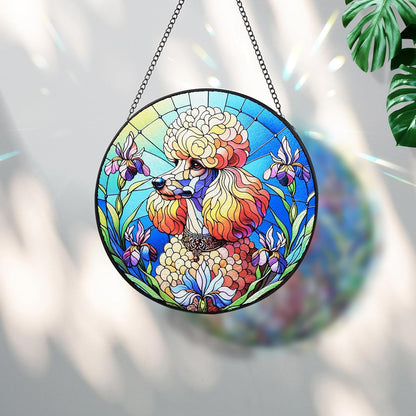 Stained Glass Dog Memorial Suncatcher,Poodle Window Hanging,Sympathy Gifts for Pet Loss,7.9 inch/20 cm Home and Garden Decor for Dog Lovers (Poodle)