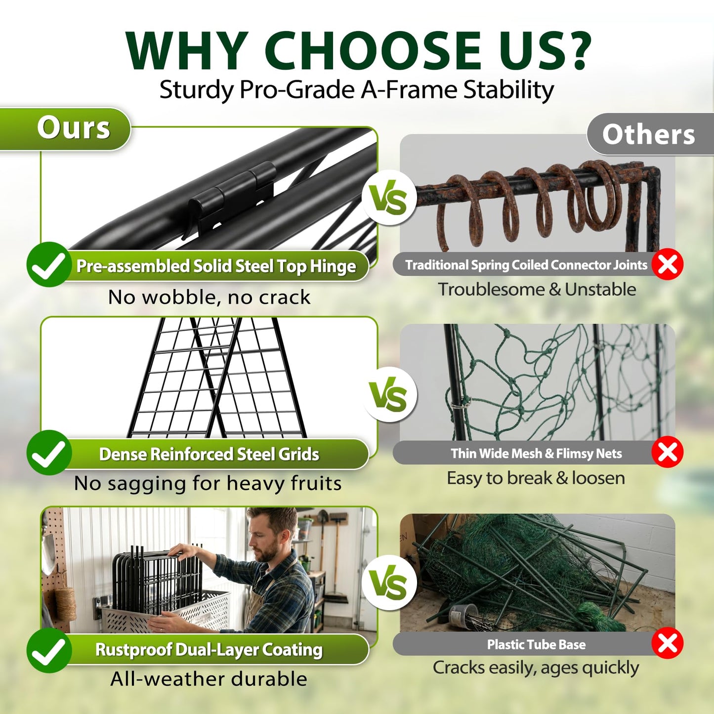 Heavy Duty 2 Pack 50"x17" Adjustable A-Frame Trellis for Climbing Plants Outdoor, Metal Rust-Proof