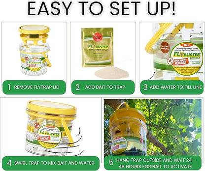 Fly Trap | Outdoor Device for Catching Flies | 2-Liter Garden Size | Comes with One Flytrap and 1 Bait Packet | 40,000 Fly Capacity | Non-Toxic | Child & Pet Safe