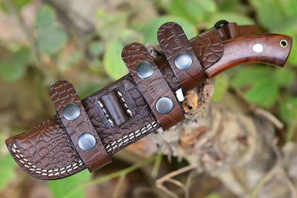 Bushcraft knife, Hunting Knife with Sheath, Belt Knife with Rosewood Handle, High Carbon Steel Blade Knife (Beast)