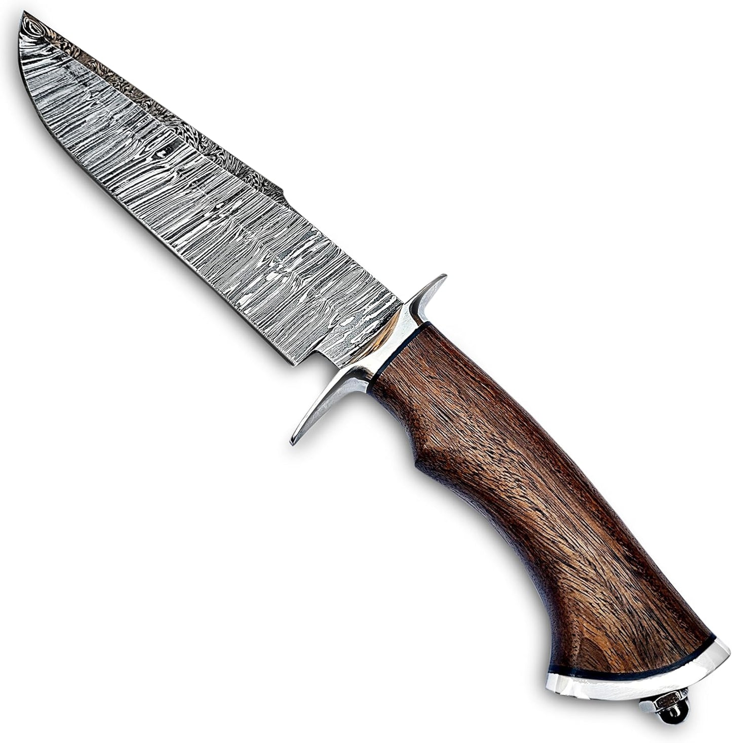 Handmade Damascus Bowie Knife 14″ Hunting Knife With Sheath - Fixed Blade Bushcraft Knife With Wood Handle - Ideal For Chopping, Camping Outdoor Use