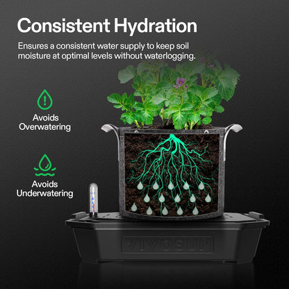 VIVOSUN 4-Pack FlexFeed Self-Watering Pots, Auto Irrigation Fabric Pot Base with Water Meter & Maintenance Window, for Use Indoors/Outdoors in Grow Tents, Greenhouses, Gardens