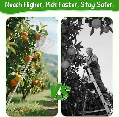 6.6 FT Fruit Picker Tool with Stainless Steel Pole & Soft Cloth Basket – Lightweight Tree Fruit Harvester for Apple, Mango, Orange, Pear, Lemon, Plum & More – Rust-Resistant, Easy Assembly