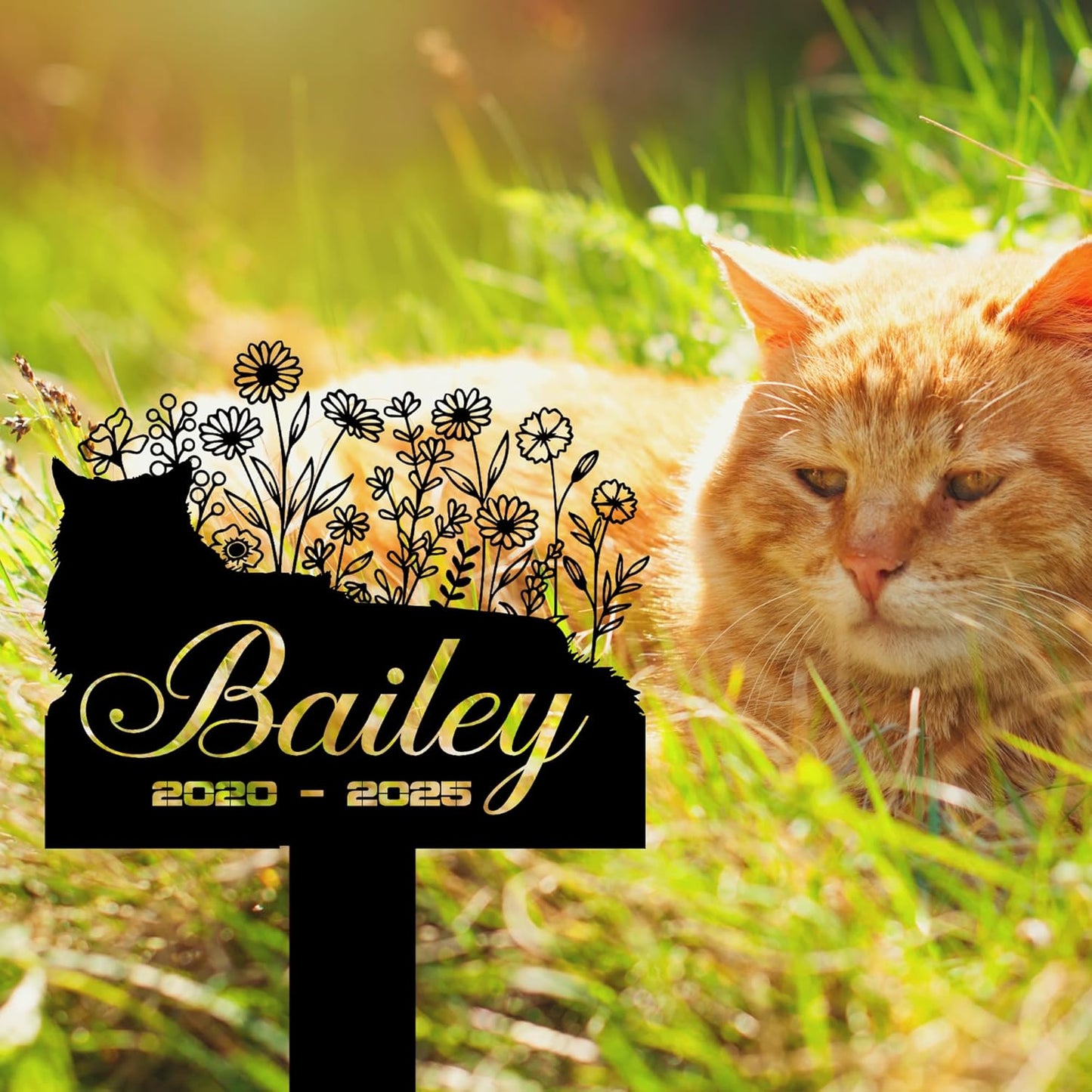 Cat Headstone and Grave Marker – Personalized Outdoor Grave Marker for Pets with Custom Name and Year, Durable Metal Cat Tombstone for Garden Tribute