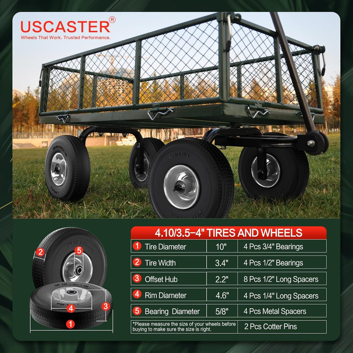 4.10/3.50-4 Tire and Wheel Flat Free,10-Inch Solid Wheel Replacement with 5/8 Extra 3/4 &1/2 Bearings,2.2" Offset Hub -Compatible with Hand Truck,Wheelbarrow,Dolly(Wave,Gray)