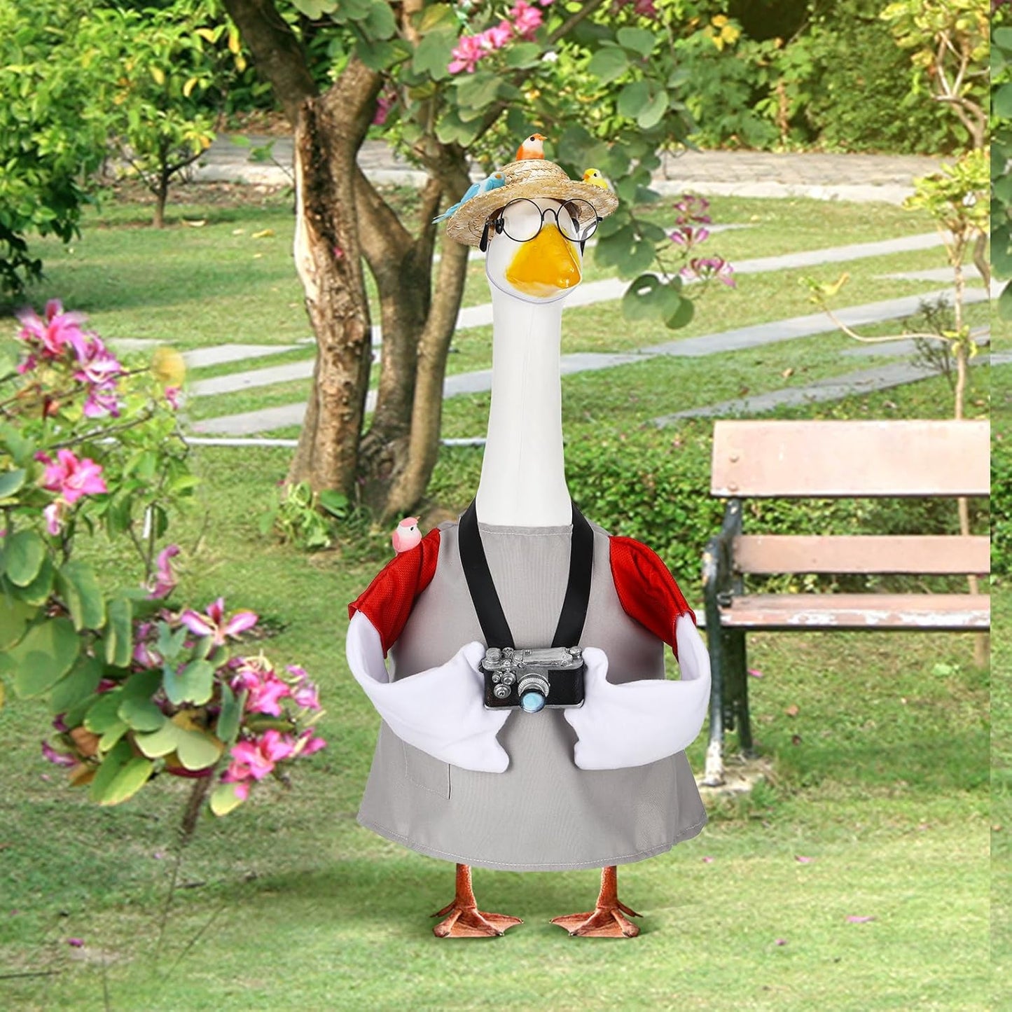 Geyoga Goose Outfit for 23 Inch Cement Plastic Porch Bird Watching Theme Goose Clothe Gift for Bird Lovers Outdoor Yard Lawn Garden Costume