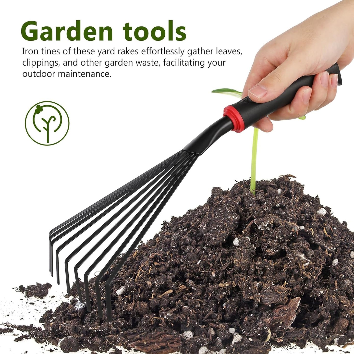 VANZACK 2pcs Gardening Hand Rakes Metal Ash Rakes Hand Tiller Mini Garden Cultivator Tools Portable Rake with Handle and 9 Tines for Yard Lawn Shrub Flower Beds