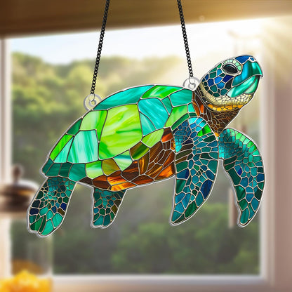 Sea Turtle Suncatcher Window Hanging Sign, Turtle Acrylic Ornament Wall Decor, Marine Keepsake for Animal Turtle Lovers, Beach Ocean Gifts for Women Mom, Housewarming Art Indoor Decoration