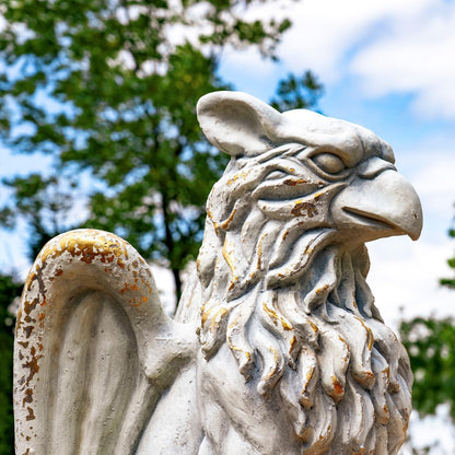 Zaer Ltd. Set of 2 Garden Griffin Statues, Magnesium-Cement Sculptures, 28.3" H Outdoor Entrance Decor (Distressed Gray)