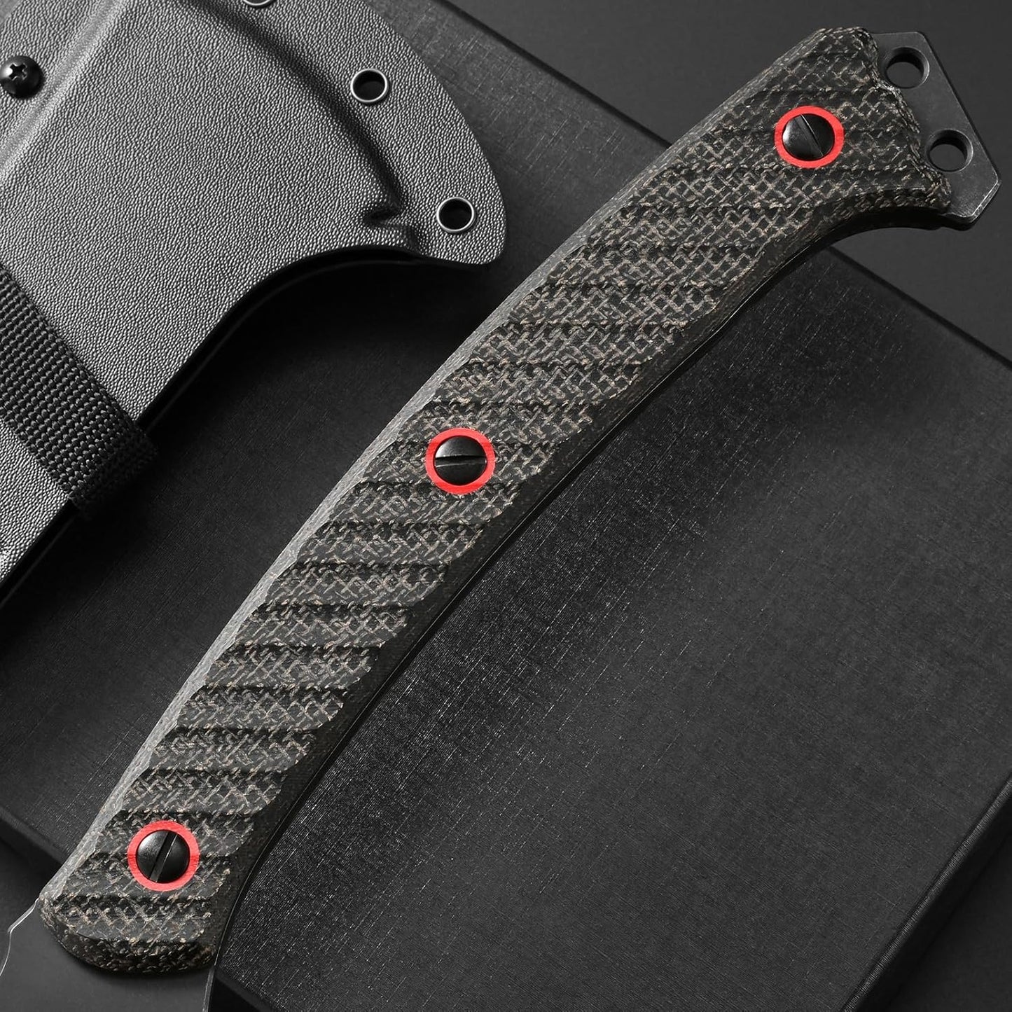 C1342 Camping Axes,DC53 Steel Blade Micarta Handle Chopping Axe Bushcraft Camping Axes Survival Hatchet Full Tang Axe for Hiking Hunting Camping Splitting Chopping Wood(Black)