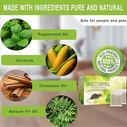 Mouse Repellent Pouches, 12 Pack Rodent Repellent, Natural Peppermint Oil Squirrel, Rat & Mole Deterrent for Indoor/Outdoor Use, Effective for Home, Car, RV, Garage, Garden, Basement