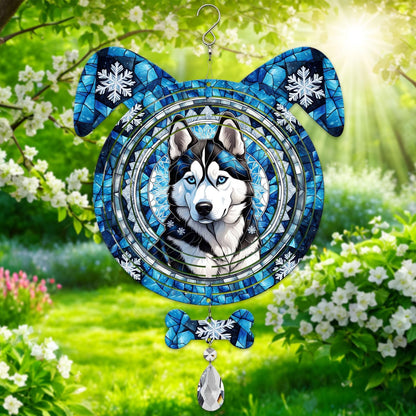 Siberian Husky Dog Ears Wind Spinner, Siberian Husky Wind Spinner Hanging for Yard and Garden V02