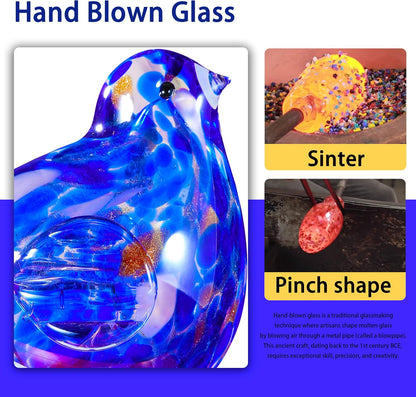 Solar Bird Garden Stake Lights - Hand Blown Glass Decorative Garden Pathway Lights Outdoor Waterproof Bird Glass Stakes (Dark Blue)