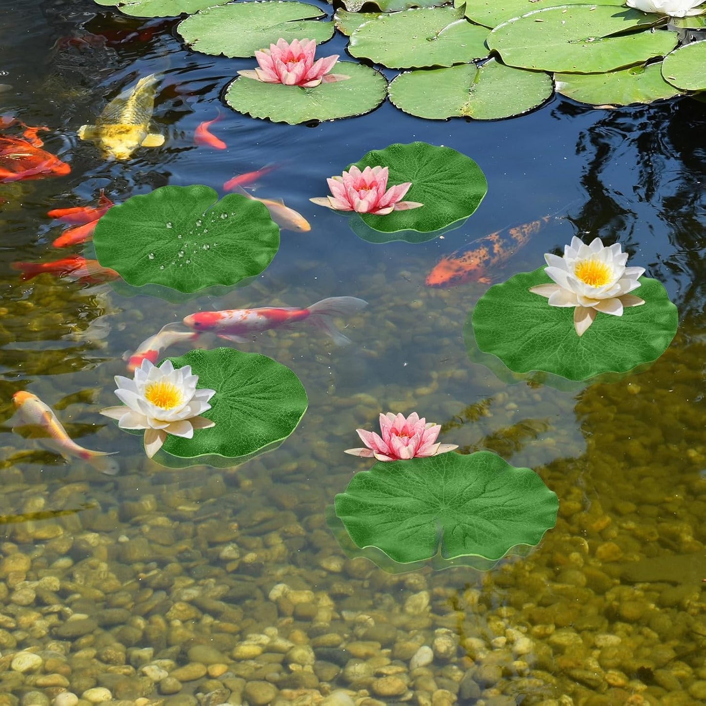6Pcs Fake Lily Pads, 3 Sizes Floating Artificial Lily Pads Decorations, Realistic Pond Plants Decor for Pool Patio Aquarium Fountain