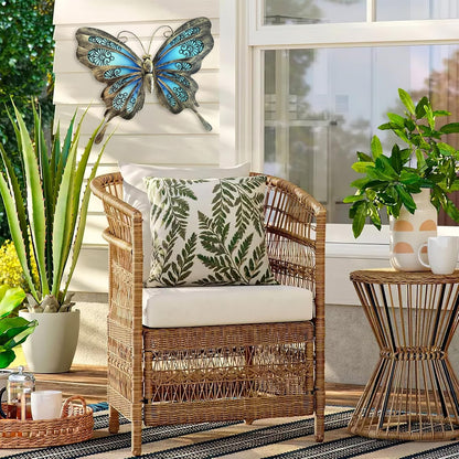 LIFFY Metal Butterfly Outdoor Decor 12" Hanging Glass Butterflies Wall Decor Garden Art Decorative Ornaments Outside Indoor Home Decor for Living Room Bedroom Patio Fence