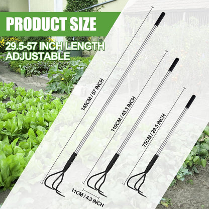 3-Tine Long Handle Tiller, Garden Cultivator with 55"-15.5" Adjustable Handle, for Loosening Soil, Tilling, Weeding and Fertilizing, Suitable for Elderly and Women