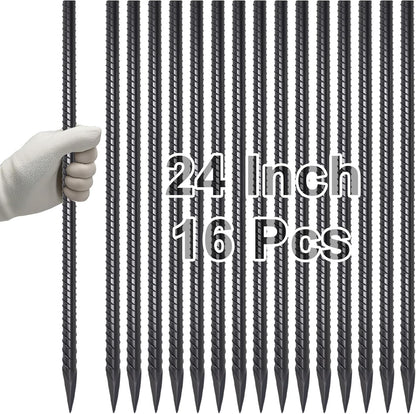 VVOKGO Rebar Stakes 24 Inch Ground Straight Concrete Form Stakes Heavy Duty (16pcs), 3/8" Diameter Metal Steel Spikes Anchors with Chisel Point End for Plant Support, Garden Border,Landscape Edging