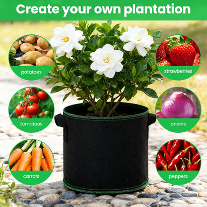 5 Gallon Grow Bags, 10 Pack Heavy Duty Aeration Fabric Pots,Thickened Nonwoven Fabric Pots with Handles,Reusable Plant Bags for Vegetable, Fruits, Flowers, Plants