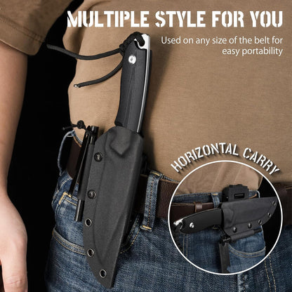 NedFoss Survival Knife with Fire Starter and Kydex Sheath, 9.25" Full Tang Fixed Blade Camping Knife with Sheath Horizontal & Vertical, Bushcraft Knife with G10 Handle for Outdoor, Hunting, Fishing