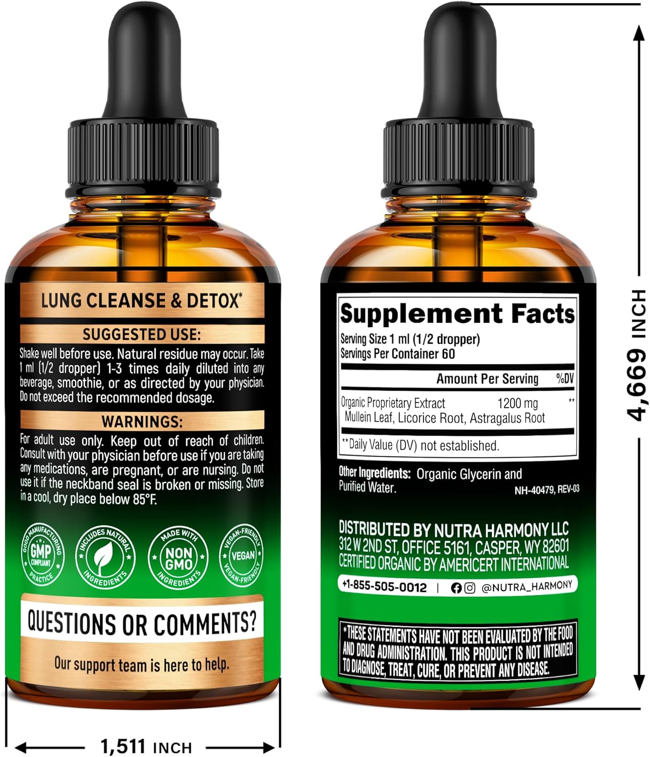 Mullein Drops for Lungs - USDA Organic Liquid - Mullein Leaf Extract Supplement - Made in USA - Lung & Bronchial Cleanse for Smokers - Respiratory Health Support - As Tincture, Tea, Pills - 2 fl oz