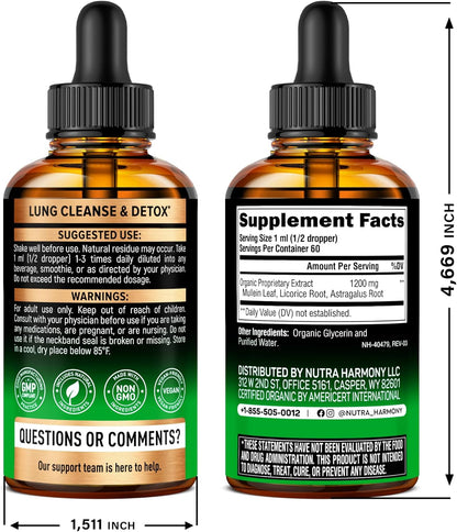 Mullein Drops for Lungs - USDA Organic Liquid - Mullein Leaf Extract Supplement - Made in USA - Lung & Bronchial Cleanse for Smokers - Respiratory Health Support - As Tincture, Tea, Pills - 2 fl oz