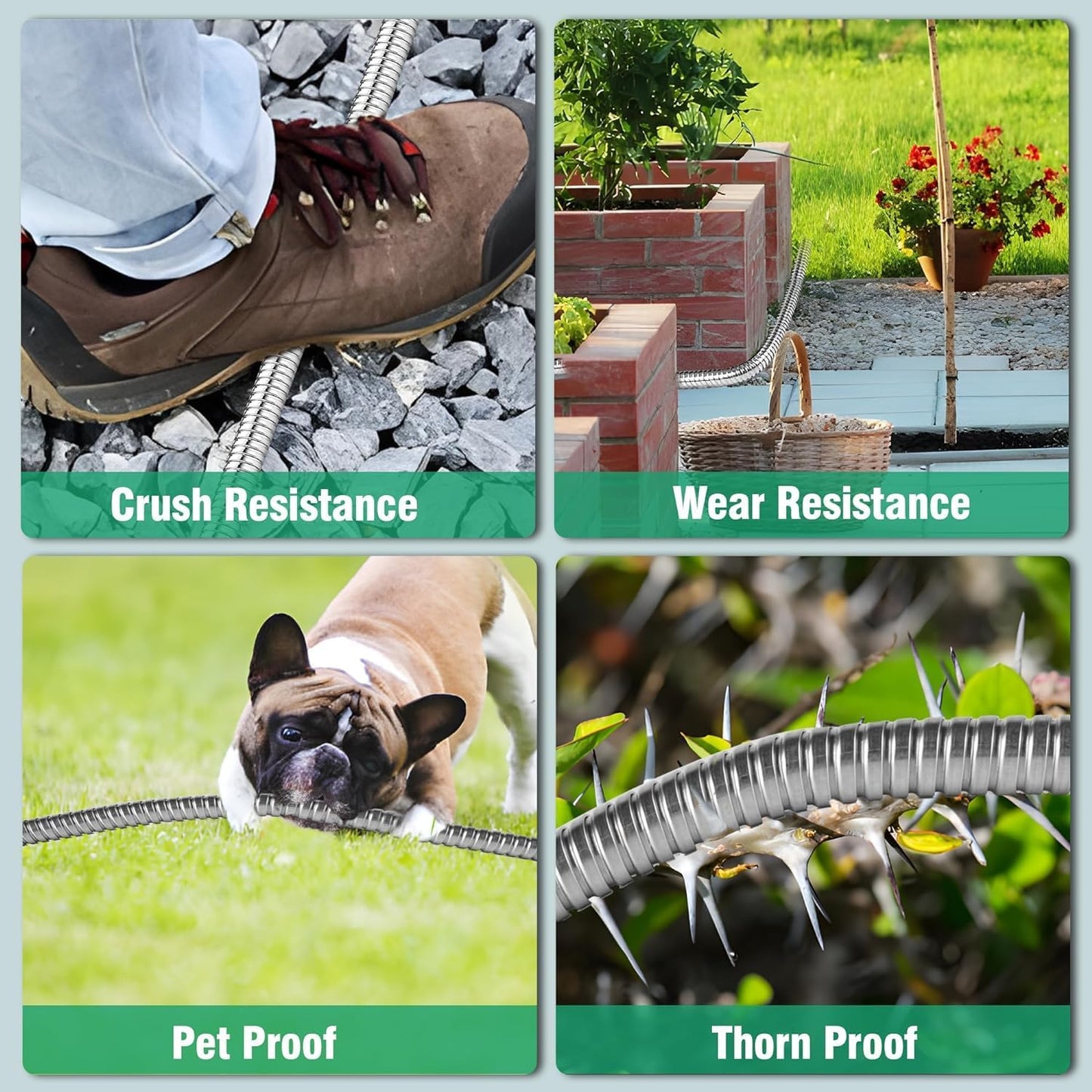 150FT Metal Garden Hose 304 Stainless Steel Flexible Water Hose - No Kink & Tangle Heavy Duty Pipe with Nozzle, Durable 3/4 Metal Fittings and Valve - Rust Proof Puncture Proof for Yard Lawn