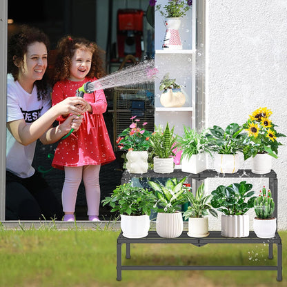 2 Tier Plant Stand Indoor Outdoor, Heavy Duty Metal Tall Plant Shelf for Multiple Flower Planter Holder, Ladder Pot Display Rack for Patio Garden Corner Balcony Living Room (Black)