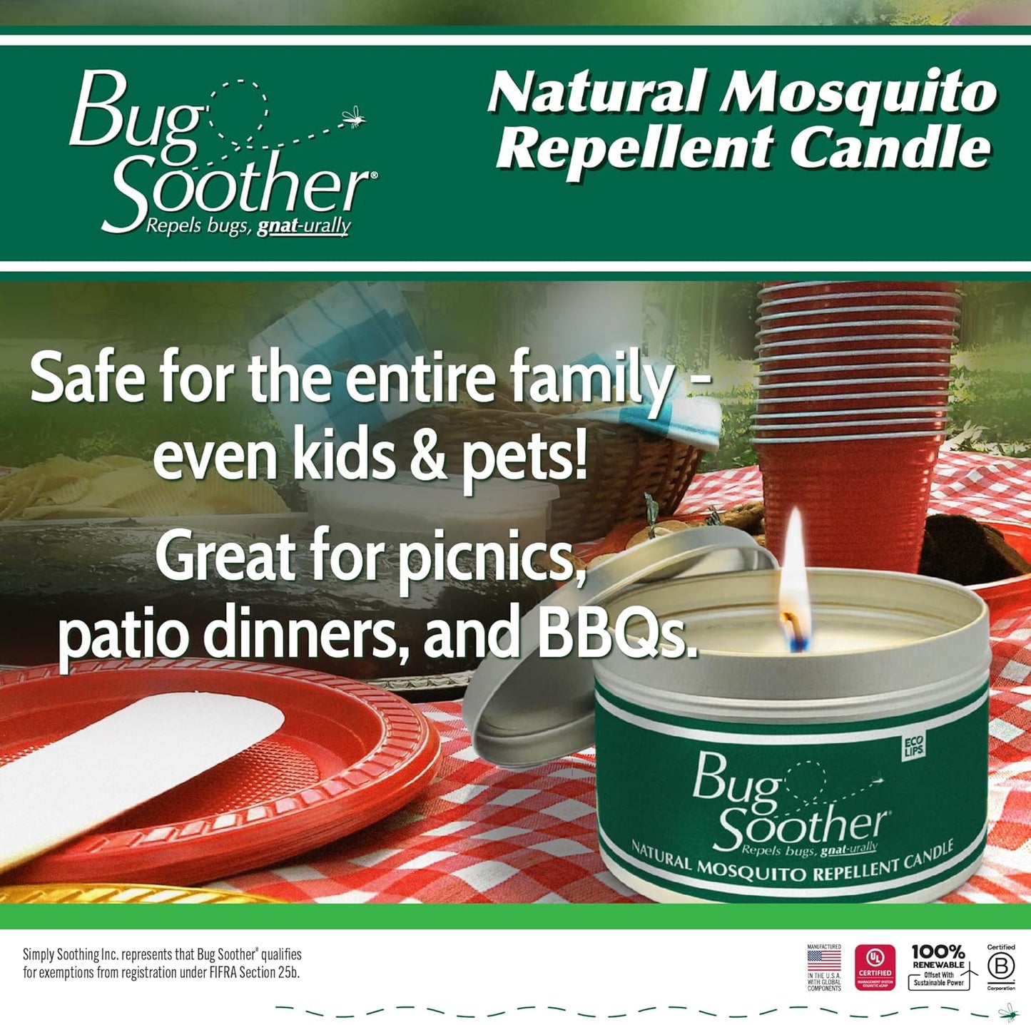 Bug Soother Candle - Natural Insect, Gnat and Mosquito Repellent 2 Candles, 1oz Bottle of Bug Spray Deterrent - Safe for Adults, Kids, Pets, Environment - Made in USA