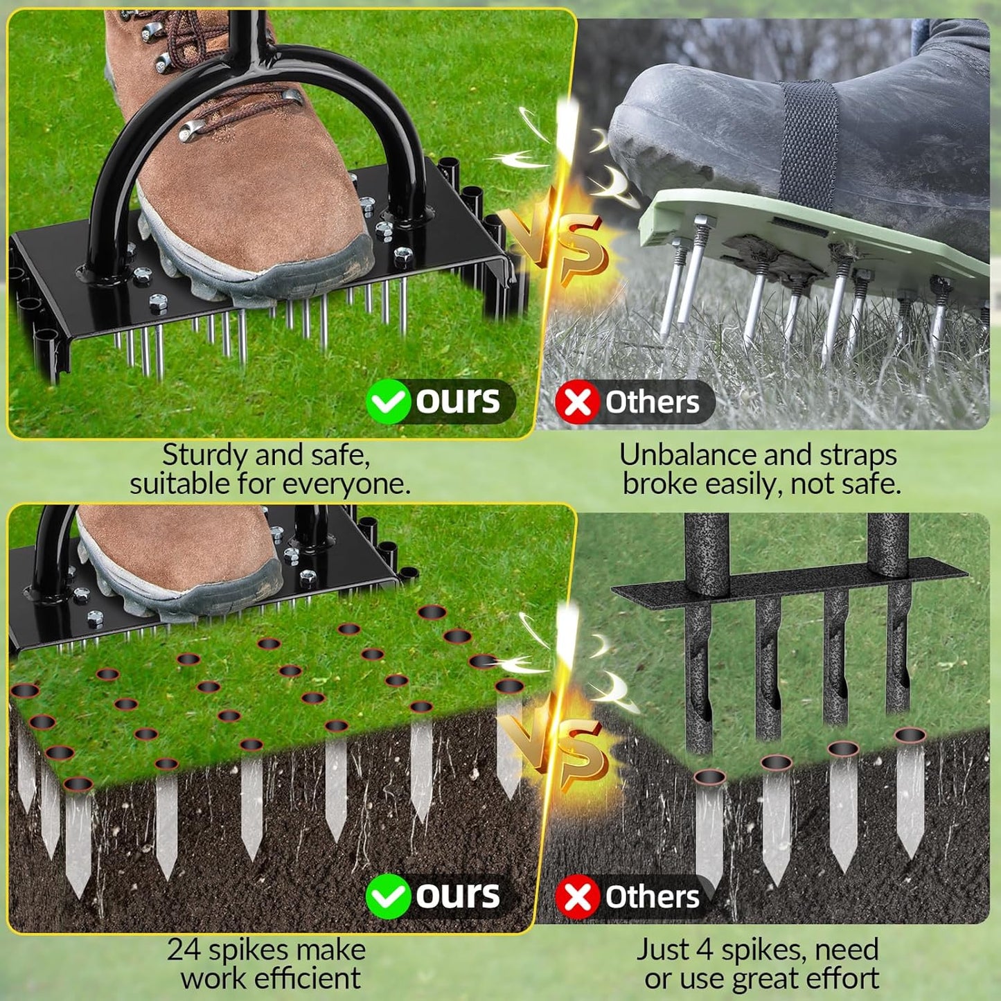 Lawn Aerator, 2-in-1 Manual Metal Core Aerators Lawn Tool with 16 Iron Spikes, 8 Coring, Garden Grass Plug Spikes Aerating Coring Tools for Yard Lawn Soil Care, Revives Lawn Health