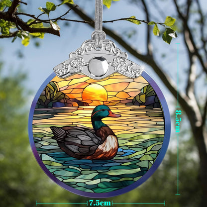 Stained Glass Christmas Ornament, Jocidea Duck Christmas Decorations, Christmas Tree Ornament, Duck Lovers Gifts, Holiday Decor and Xmas Gifts Ideas