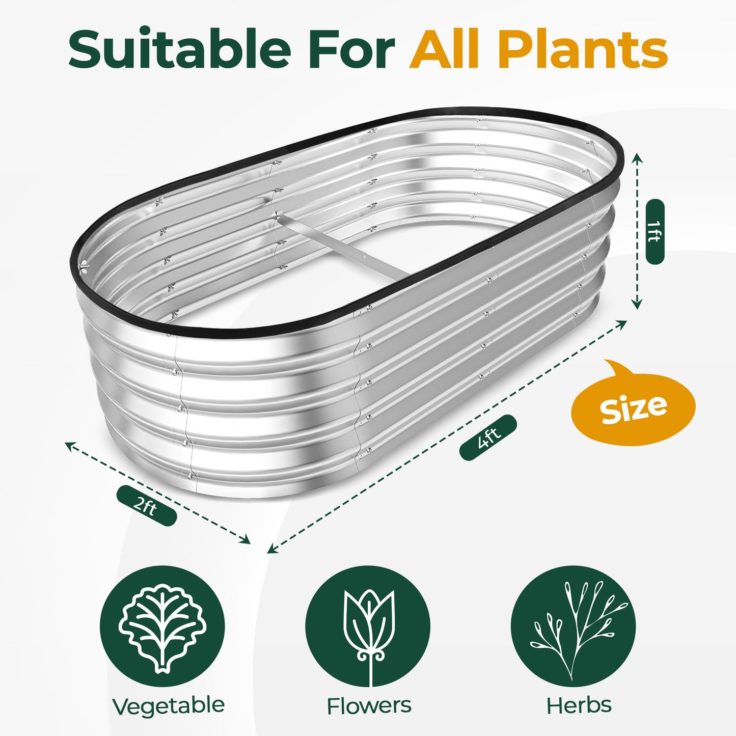 Utopia Home Galvanized Raised Garden Bed Kit 4x2x1ft, Planter Box Raised Garden Beds Outdoor, Easy
