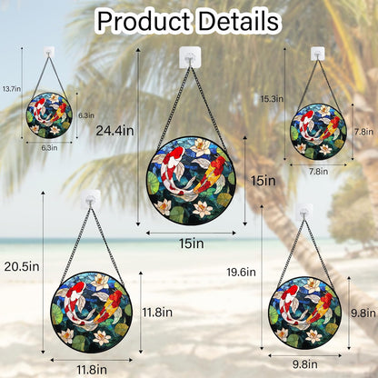 Stained Glass Window Hanging, Koi and Lotus Sun Catcher for Door Home Decor Fish Suncatcher Christmas Mother's Day Birthday Gifts for Women Men Mom and Nana 7.8 in