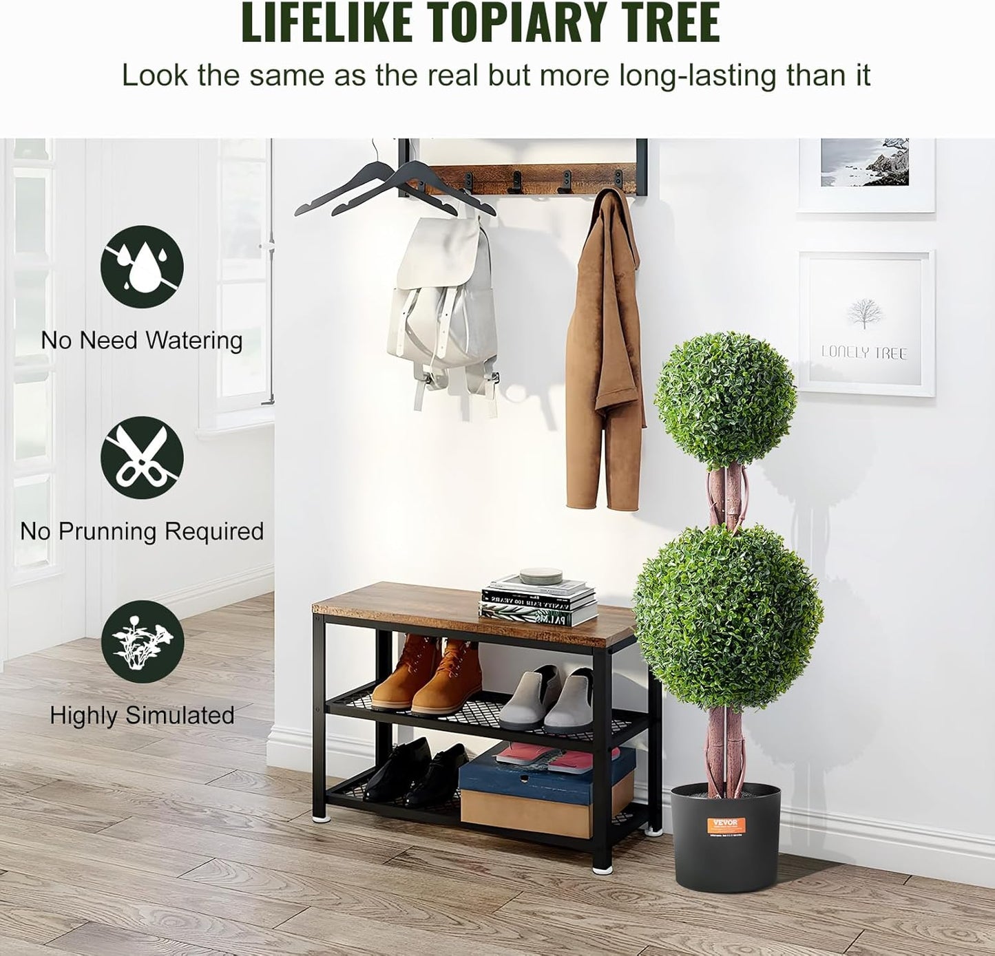 VEVOR Artificial Boxwood Topiary Tree, 36 inch Tall (2 Pieces), Double Ball Faux Topiary Trees, Faux Plant w/Extra Leaves & Pot & Small Decoration, UV Rated Set for Home Decor Indoor/Outdoor
