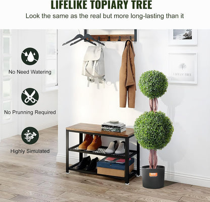 VEVOR Artificial Boxwood Topiary Tree, 36 inch Tall (2 Pieces), Double Ball Faux Topiary Trees, Faux Plant w/Extra Leaves & Pot & Small Decoration, UV Rated Set for Home Decor Indoor/Outdoor