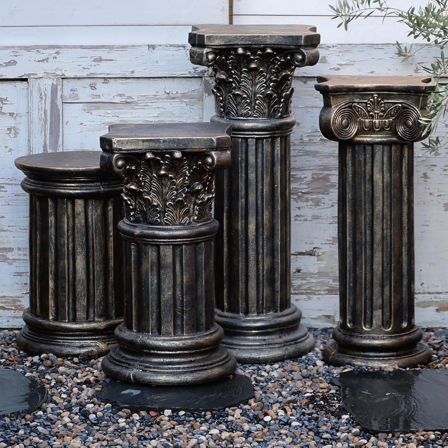 Decorative Roman Column Pedestal, Black Bronze, MGO Cement with Fiber, Classical Garden Pillar, Indoor Outdoor Decor, 33.5 inch Height, Wrap Foam Safely Delivered from Local Warehouse