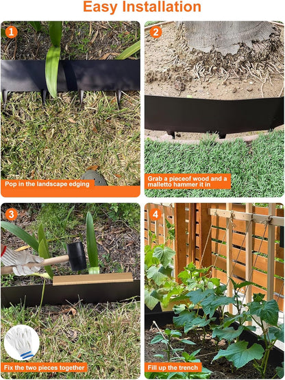 Vinci Landscape Edging Border, 40" L x 8" H 6Pack 20FT Total Black Galvanized Steel Garden Edging,Easy Installation,Sturdy Elegant Metal Lawn Broder for Flower Beds, Pathways, Paver Edges and Yard