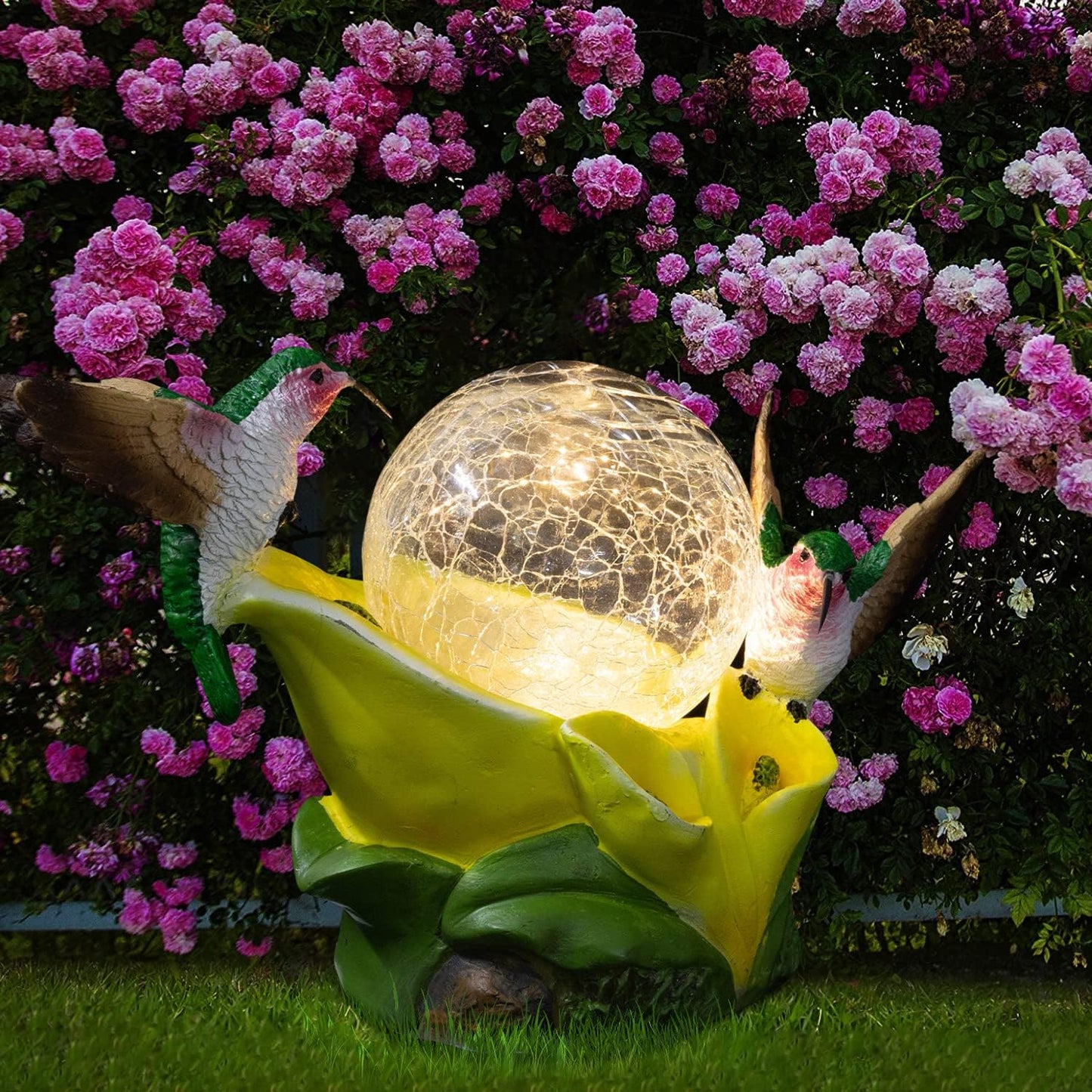Solar Garden Statue Hummingbird Figurine - Hummingbird Flower Carry Magic Orb Solar LED Lights for Outdoor Statue Decoration for Patio, Balcony, Yard, Lawn Ornament