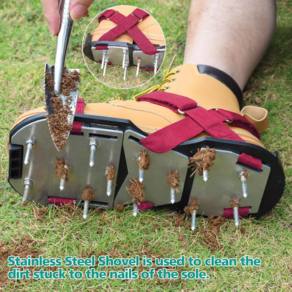 Lawn Aerator Shoes for Grass - Pre-Assembled Grass Aerator Shoes for Lawn - Soil Yard Aerator Tool for Aerating Patio Garden, Red