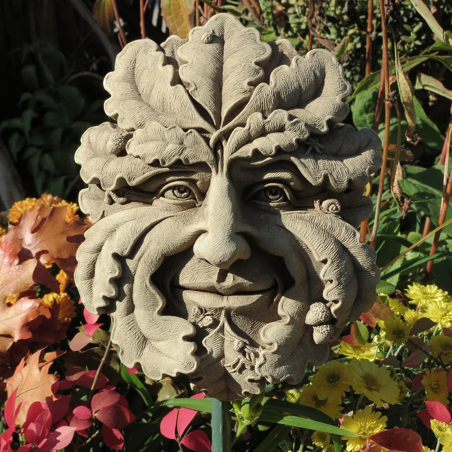 Carruth Studio, Green Man Wall Plaque Figurine, Original Sculpture Handcrafted in Stone, Artisan Made