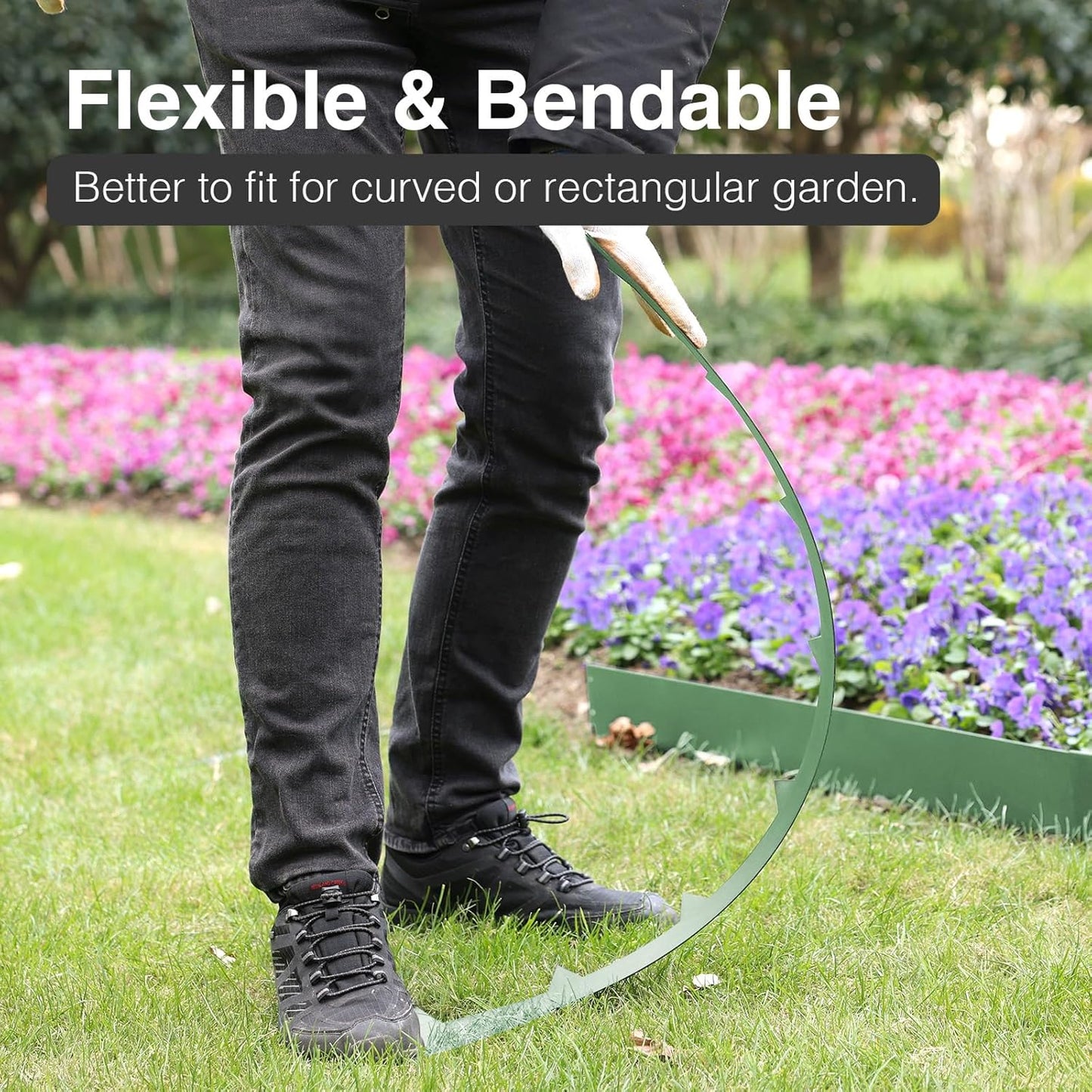 10-Pack Galvanized Steel Landscape Lawn Edging - 4.5 inch Height Green Powder Coated Bendable Metal Strips - Hammer-in Edge Border - Yard Pathway Divider 40 inch Each(33Ft Total), #LYLB45GN-US