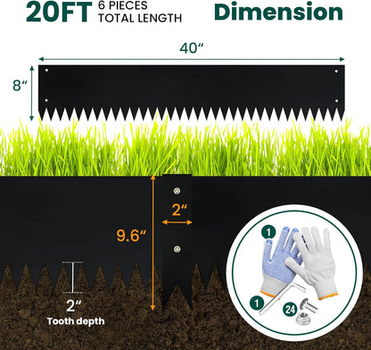 Metal Landscape Edging Galvanized Steel Edging Metal Garden Edging Border 40 Inch Strips 8 Inch Depth Black Steel Landscaping Edge 6-Pack for Lawn Yard Pathway 20 Ft Total (with 6 Clips)